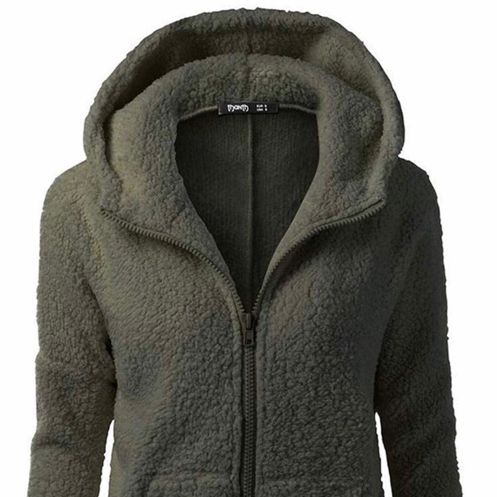 Army Green Faux Shearling Zip Up